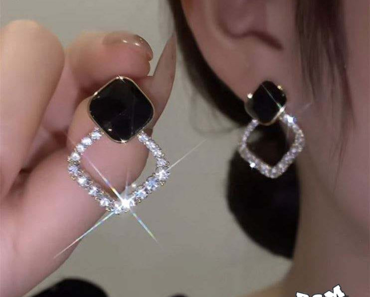 Zircon Korean Black Shiny Earing resin rhombus earrings earrings jewelry fashion for women