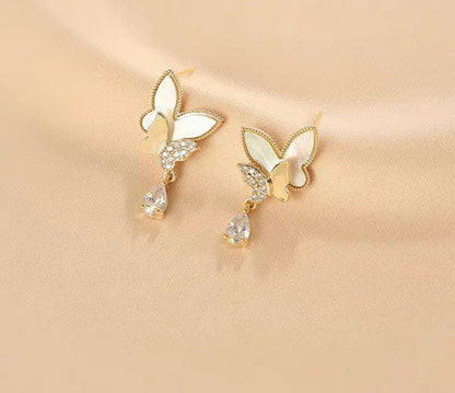 Double Butterfly Hanging Pearl Earings / Earrings Women's Earrings for Gift / for girls - Silver