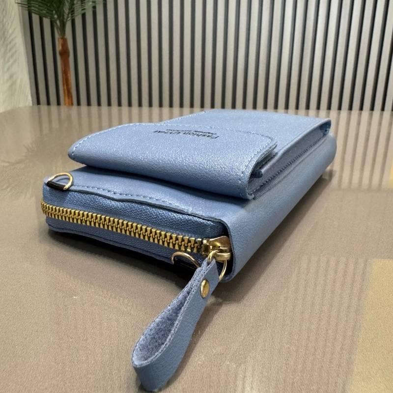 Portable Soft Leather Crossbody Bag for Women | Stylish Mobile Purse & Wallet | Light Blue