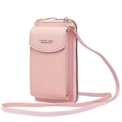 Portable Soft Leather Crossbody Bag for Women | Stylish Mobile Purse & Wallet | Pink
